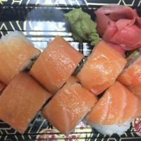 Alaska Roll (8 Pcs) · Fresh salmon, avocado & cucumber, topped with fresh salmon