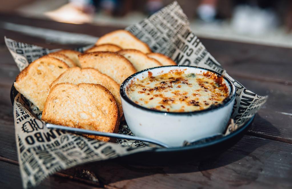 Spinach & Artichoke Dip · With garlic toast points or Tortilla Chips
