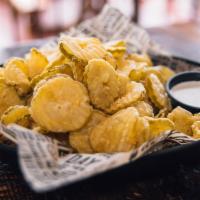 Fried Pickle Chips · With ranch.