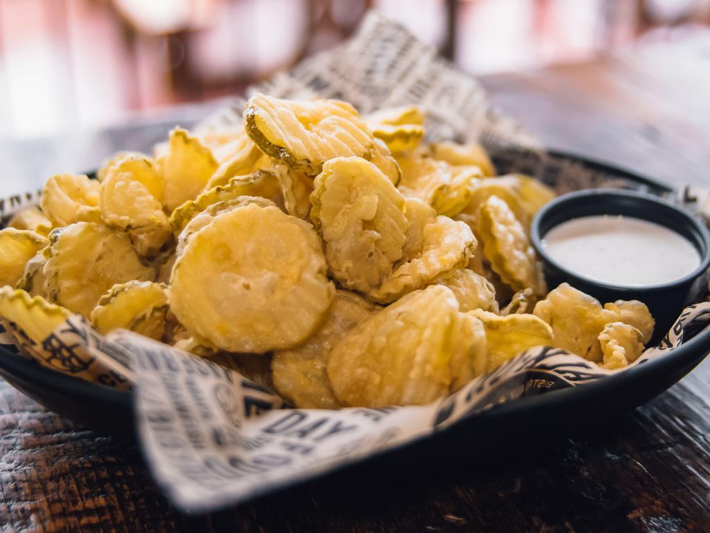 Fried Pickle Chips · With ranch.
