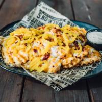 Waffle Cheese Fries (Large) · Jack, Cheddar, bacon, banana peppers, with spicy ranch.