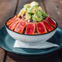 Tuna Tini® · Seared ahi tuna, Asian slaw, avocado, mango salsa and sweet chili glaze.