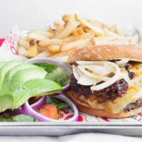 Mexican Burger · (½ lb.) Pure ground beef burger. Topped with sliced jalapeños, sliced avocado, and creamy Mo...