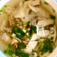 P10 - Chicken Noodle Soup · Chicken noodle soup.
Served with bean sprouts, lime, lemon, jalapeños, basil, and cilantro.