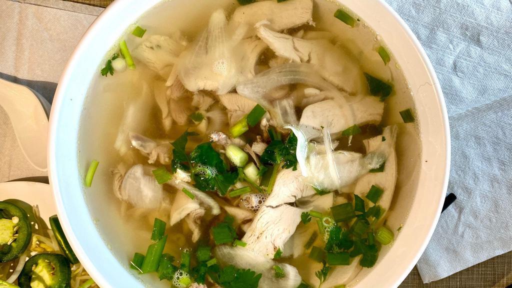 Chicken Noodle Soup · For the best taste need to reheat the soup to boiling before adding all noodle and chicken to the soup. All noodle come with bean sprout, lime/lemon, jalapeños, basil, cilantro and sriracha sauce, hoisin sauce.