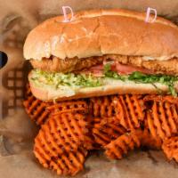 Fried Fish Sliders · 3 pieces. Flounder, lettuce, tomato, mayo and 1000 island dressing.