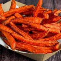 Sweet Potato Fries Hey · Hand-cut sweet potato Fries. Soft inside and crispy outside.