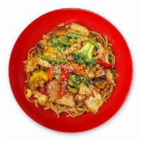 Sesame Stir Fry Noodle Bowl · broccoli, carrot, string beans, red bell pepper, mushroom, zucchini, sweet soy .