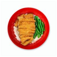 Katsu Rice Bowl · Panko fried protein with choice of dipping sauce, side of string beans