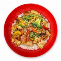 Sesame Stir Fry Rice Bowl · broccoli, carrot, string beans, red bell pepper, mushroom, zucchini, zucchini, sweet soy .