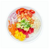 2 Protein Poke Bowl · Your choice of 2 proteins, up to 2 bases, up to 5 additions, up to 2 toppings, and a side sa...