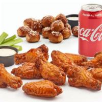 10Pc Wing Combo With Pretzel Bites · Classic wings, choice of sauce, celery, blue cheese or ranch served with pretzel bites, and ...