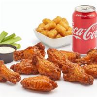 10Pc Wing Combo With Tots · Classic wings, choice of sauce, celery, blue cheese or ranch served with seasoned tots, and ...