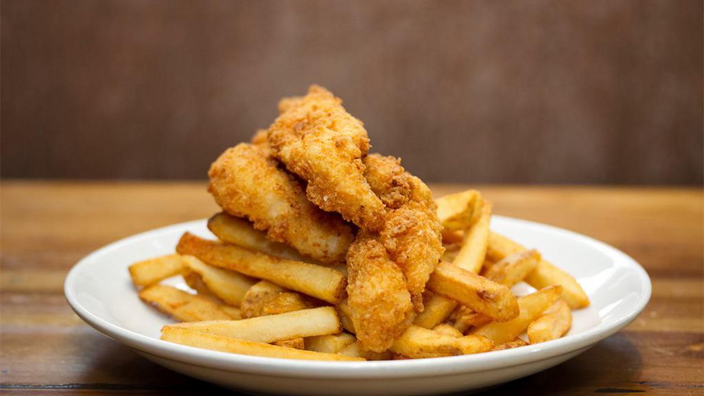 Kids Fried Chicken Tenders · 10 years old and under only.. breaded + fried chicken tenders, french fries