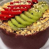 Tropic Bowl (V) · Acai (premium grade a unsweetened) blended with pineapple, mango, strawberry, coconut manna,...