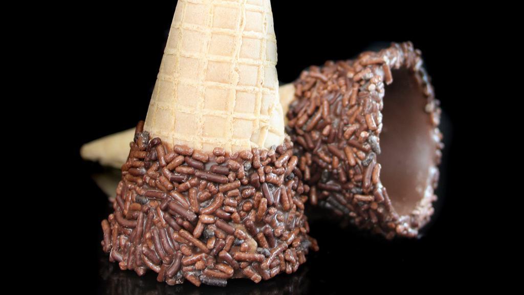 Milk Chocolate Dipped Cone · Jr. waffle cone dipped in milk chocolate with chocolate sprinkles.