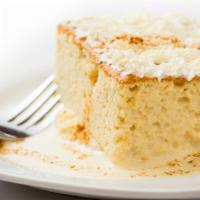 Tres Leches · Traditional Mexican cake made with three types of milk, moist and sweet, it is soft and deli...