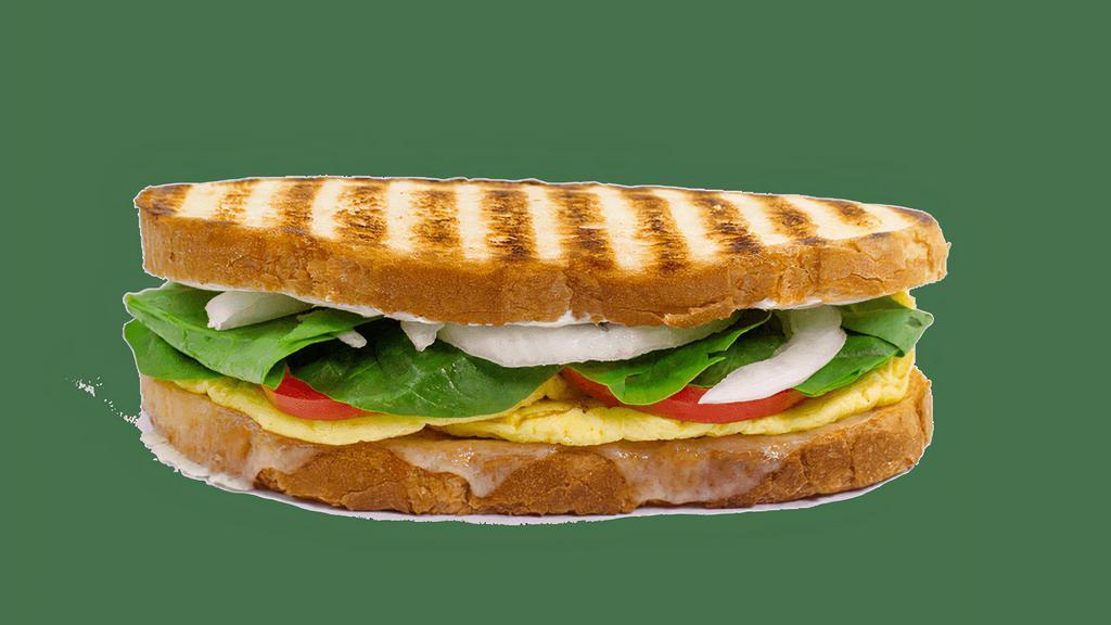 Cali Style Signature Recipes - Egg Omelet - Cali Style Veggie · Contains: Provolone, Panini Bread, Lite Plain Cream Cheese, Tomato, Spinach, Onions, Egg Omelet
