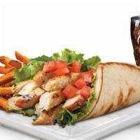 Chicken Pita Meal · Grilled chicken breast served with lettuce, diced tomatoes and tzatziki sauce in a grilled  ...