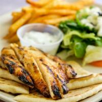 Chargrilled Chicken Breast Platter · Grilled chicken breast served over a pita.