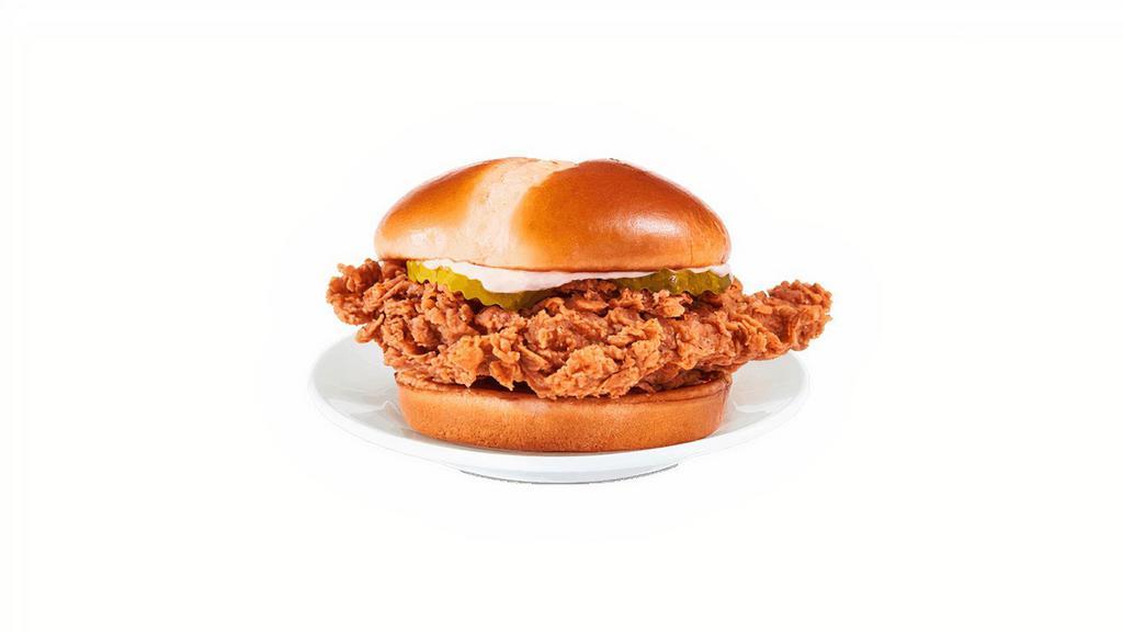Bo'S Chicken Sandwich - 10:30Am To Close · A juicy chicken breast, marinated in a secret blend of bold spices and hand-breaded with a crispy, crunchy buttermilk coating, topped with two thick cut dill pickles and creamy mayo, served on a toasted, buttered bakery bun.