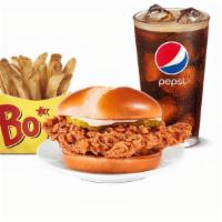 Bo'S Chicken Sandwich Combo · A juicy chicken breast, marinated in a secret blend of bold spices and hand-breaded with a c...