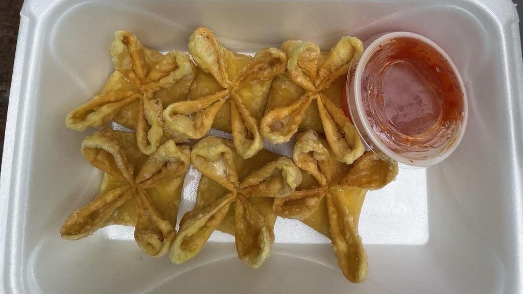 Crab Rangoon 6 Pieces · Crispy wonton skin, filled with crab meat and cream cheese.
