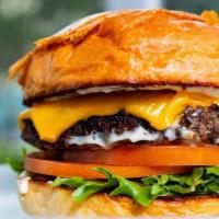 Basic Ass Burger · lettuce, tomato, American cheese, lemon aioli on brioche bun