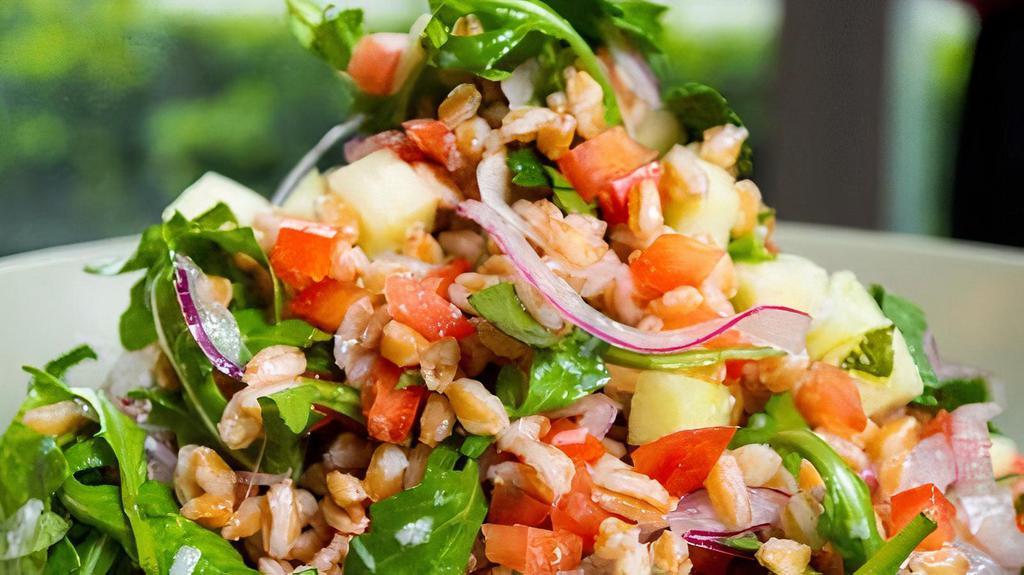Farro Salad · apple, tomato, arugula, goat cheese kalamata olive
herbs, pistachios, red onion, apple cider vinaigrette