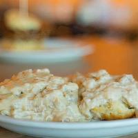 Risky Biscuit · Flaky biscuit covered in our house-made sausage gravy with a kick.. (860 cal.)
