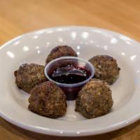 Maple Sausage Meatballs · Five of our house-made sausage balls seasoned with Bissell Family Farm’s real maple Syrup. S...