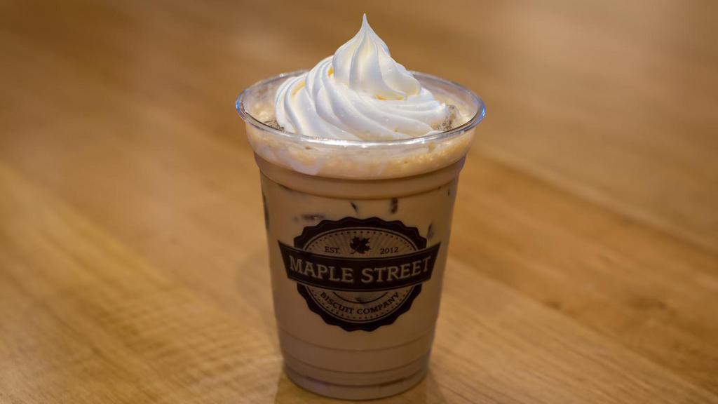 Iced Maple Vanilla Latte · Espresso, steamed milk, Bissell Family Farm's real maple syrup and vanilla bean served over ice. (187-289 cal.)