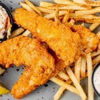 Tropicalia Fish N' Chips · Tropicalia battered cod served with fries, tartar & coleslaw