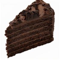 Colossal Double Chocolate Cake · Layers of dark chocolate cake,  chocolate filling, chocolate chip chunks