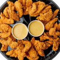 Fried Chicken Tenders (Servers 8) · Double battered tenders served with a tangy honey mustard or BBQ sauce.. *Calories listed pe...