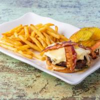 The All American Burger · A tasty combination of classic flavors. Our half-pound steak burger topped with grilled onio...