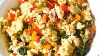 Healthy Scrambler · Turkey Sausage, Mushroom & Fresh Spinach scrambled into Egg Whites, topped with Mozzarella C...