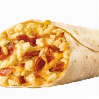 Bacon, Egg And Cheese Breakfast Burrito · Bacon, eggs and cheese, oh my! The Jr. Breakfast Burrito is packed with savory sausage, fluf...