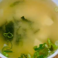 Miso Soup · Soy bean soup with scallion, tofu and seaweed
