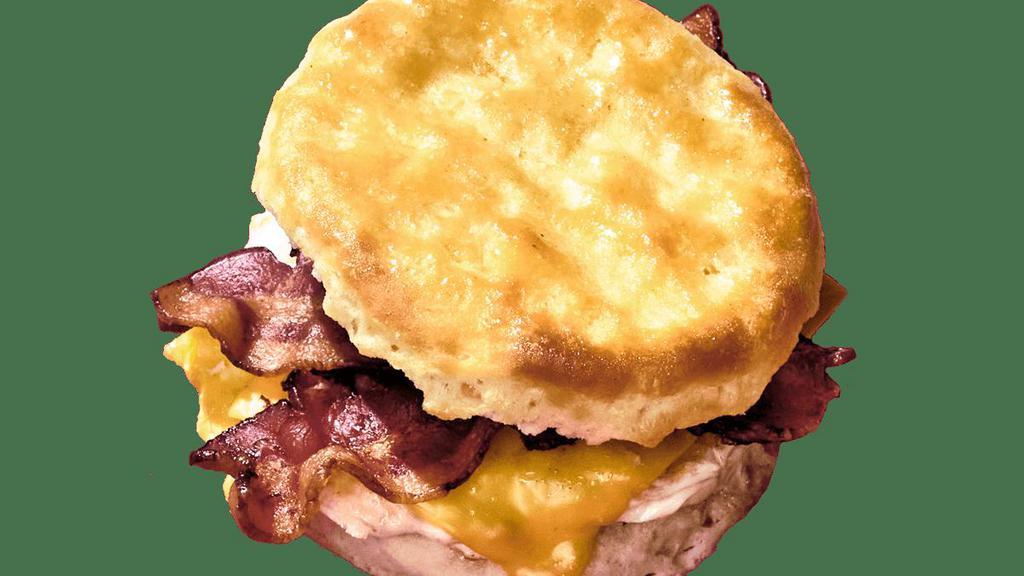 Bacon, Egg & Cheese Biscuit · You can’t beat a biscuit with bacon, a fresh cracked egg and cheese.