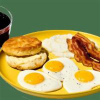 3 Egg Breakfast Plate Combo · A hearty, heaping helping of Southern deliciousness. Includes three fresh cracked eggs, a fl...