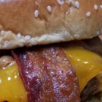 Bacon Cheese Burger · Half a pound of Angus ground chuck char-grilled, topped with bacon,  American cheese,  and s...