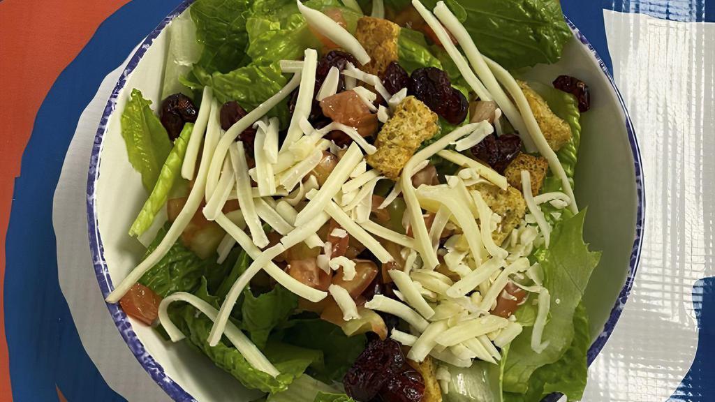 Small House Salad(Cal 170) · Crisp greens topped with shredded cheese, dried cranberries, diced tomatoes and croutons. Served with your choice of dressing.