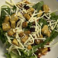 Large House Salad(Cal 340) · Crisp greens topped with shredded cheese, dried cranberries, diced tomatoes and croutons. Se...