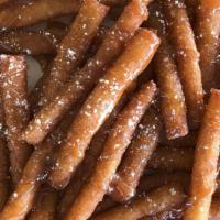 Funnel Cake Fries (Cal 350) · With Your Choice of Caramel, Raspberry, or Chocolate Sauce