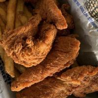 Kid Chicken Strip (Cal 610) · With your choice of French Fries or Honest Kids applesauce.