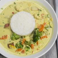 Curry Vegetable Bowl ( Vg) · Jasmine rice, zucchini, squash, carrots, broccoli, cauliflower, fresh ginger, roasted garlic...