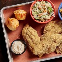 Karl'S Catfish Plate · Southern-fried, U.S. farm-raised catfish fillets with tartar sauce and served with 2 trimmin...