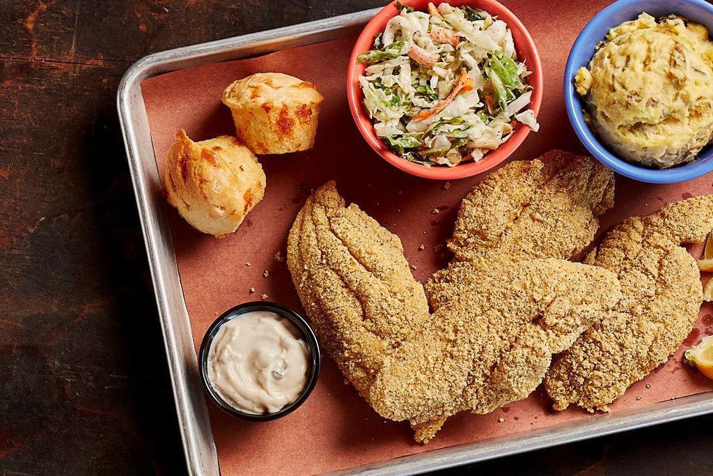 Karl'S Catfish Plate · Southern-fried, U.S. farm-raised catfish fillets with tartar sauce and served with 2 trimmings.