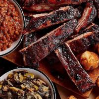 Rib Dinner · Classic Spare Ribs:  Marbled pork ribs, brined, seasoned and smoked.